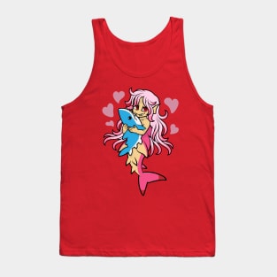 Peach Mermaid Loves Her Shark Plush Tank Top